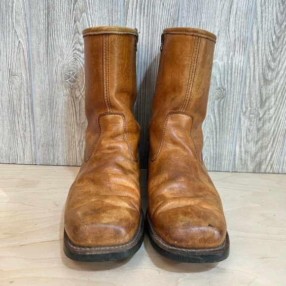 Vintage Sheboygan Burnt Orange Leather Side Zip Fleece Lined Utility Boots 9.5 - Picture 3 of 15